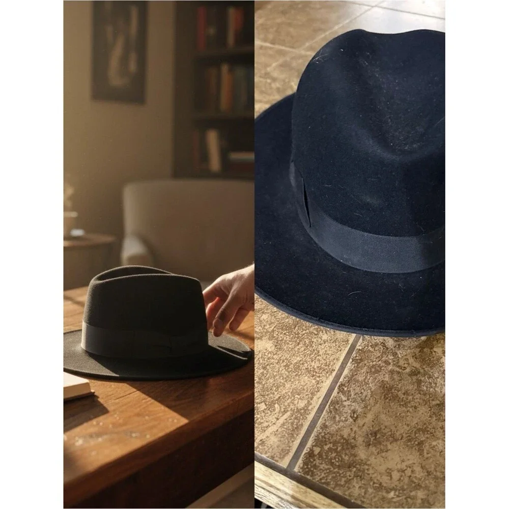 Vintage Fur Felt Fedora Hat Black Wide Brim Mens 7 1/8 The Man’s Hat